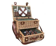 Red Hamper - Cestino da Picnic in Vimini con cassetto, per 4 Persone, Colore: Verde