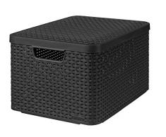 Curver 205863 - Scatola con coperchio, in polipropilene, aspetto vimini, L