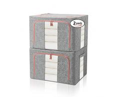 FUSACONY Scatole Per Vestiti, Scatole Armadio con Supporto in Acciaio, con Finestre Trasparenti e Maniglie Rinforzate, per Trapunte,Coperte,Biancheria da Letto,Grigio,2 Per Confezione (66L)