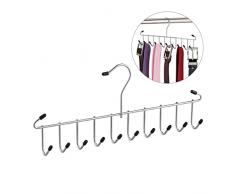 Relaxdays Gruccia Multipla, Moderno Porta Cinture, Salvaspazio, Organizer Portacravatte 12 Ganci, da Armadio, Argento, Ferro, PVC, 1 pz