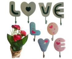 Naramaki® Idee Regalo - Appendini Adesivi Love Colorato 4pz. + Appendini Adesivi 4pz Decorati + Calamita Bouquet Rose - Accessori Casa Cucina (Love Verde + Love Decorato)