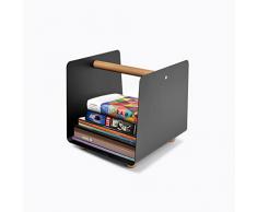 VeniceArt, Portariviste da Terra in Acciaio e Legno, Organizer Porta Giornali Design Moderno, L35xP32xH33 cm, Made in Italy (Nero)