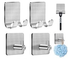 CGBE 4 Pezzi Ganci Adesivi, Appendi Asciugamani Bagno in Acciaio Inossidabile, Gancio Appendiabiti Parete Adesivo, Porta Rasoio Doccia Senza Foratura, Gancio Autoadesivo Multiuso per Cucina e Bagno