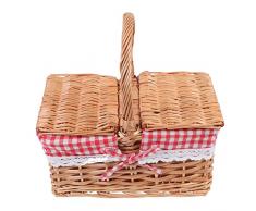 UPKOCH 1 Cestino Picnic AllAperto Cesto Intrecciato Per Coperte Cestini Giocattolo Per Bambini Organizzatore Con Coperchio Piccolo Cestino Picnic Cestino Di Vimini Con Manico