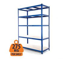 Heavy Duty Steel scaffali scaffalature garage 275 kg per ripiano (5 livelli 1800 mm H x 1500 mm W x 450 mm D) + colore consegna il giorno successivo