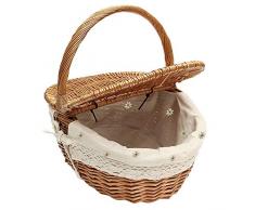 Cestini da Picnic in Vimini Cestino da Picnic Intrecciato a Mano Cestino per la conservazione Ovale da Campeggio Willow Cestino per Picnic Intrecciato Carrello per la Spesa con Coperchio e Maniglia