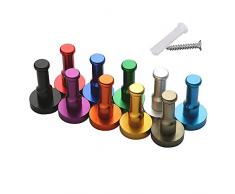 Gobesty Ganci Appendiabiti a Parete, 10 Pezzi Gancio Porta colorato Ganci Appendiabiti in Alluminio Appendiabiti in Alluminio con Viti per Bagno e Cucina Asciugamani Cappotti Abiti Sciarpe Cappelli