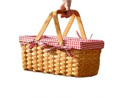 Gcroet Cestino per Picnic Intrecciato, Cesto da Picnic vocatore con Doppie Manici Pieghevoli, Cestino per Picnic Intrecciato per Bambini, Cestino del Cesto della Spesa in Vimini, Cestino per Picnic