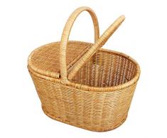 Cestino da Picnic per campeggio Cestello di bambù di acquisto del canestro del canestro del cestino di stoccaggio dellalimento di vibrazione del canestro di bambù allaperto del rattan Borsa per Picn