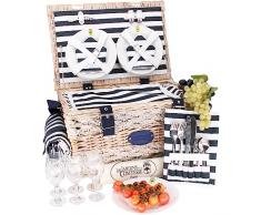 Les Jardins de la Comtesse - Cestino da Picnic Marine per 6 Persone, Completo con scompartimento isotermico - Dimensioni:50x35x26cm