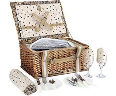 G GOOD GAIN Cestino da Picnic In Salice, Per 2 Persone, Con Grande Borsa Termica Isolata e Coperta da Picnic Impermeabile, Cestino da Picnic in Vimini, per Campeggio, Allaperto, San Valentino, Natale