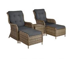 TecTake 800759 Set in Rattan, 2X Poltrone 2X Poggiapiedi 1x Tavolo, Inossidabile, Resistente alle intemperie, incl. Cuscini - Disponibile in Diversi Colori (Naturale | No. 403352)