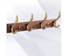 Appendiabiti Doppio da Parete 3/4/5/6 Ganci Noce Legno Lega di Titanio Cromatura Vintage Gancio Metallo Doppio Gancio Colore Oro Appendini Muro