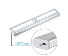 Luce Notte LED con Sensore di Movimento, Lampada Guardaroba, Luci Armadio, USB Ricaricabile,Luce per Armadio, Scale, Corridoio, Cucina, Garage etc