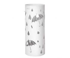 SONGMICS LUC23W Porta Ombrelli in Metallo, Portaombrelli Rotondo, con Gancini e Vaschetta Scolapioggia Rimovibile, Diametro 19.5 x 49 cm, Bianco