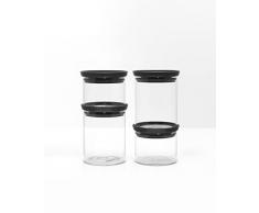 Brabantia 217463 Set di 4 barattoli impilabili (2 x 0,3 L + 2 x 0,6 L) resistenti al calore, adatti al forno a microonde, lavabili in lavastoviglie per alimenti per cucina, grigio scuro