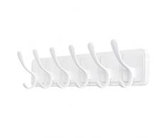 SKOLOO Appendiabiti da parete in legno di pino – Moderno gancio in legno intagliato – con 6 ganci per appendere cappotti, sciarpe, cappello e altro ancora, bianco