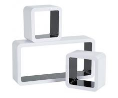 TecTake Set di mensole muro mensola libreria libri cubo pensile scaffale CD - disponibile in diversi colori - (Bianco/Nero)