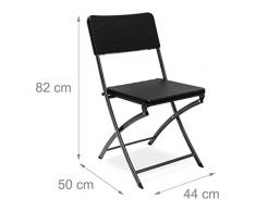 Relaxdays Sedia per Giardino Pieghevole in Ottica Rattan Modello Bastian, Nero, 2 Pezzi