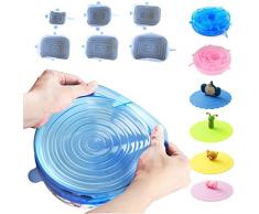 TTYSHIP 22 coperchi salvafreschezza in silicone estensibili per tazze, ciotole, piatti, pentole, meloni, frutta