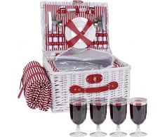 Cestino da Picnic in Vimini per 4 Persone, Classico Set di Cestini da Picnic Vintage in Vimini con Tasca Isolata, Borsa Termica, Coperta da Picnic e Set da Servizio per Campeggio Allaperto