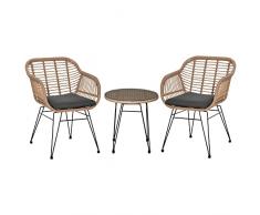 Outsunny Set Mobili da Giardino in Rattan PE da 3 Pezzi, Salotto da Esterni Stile Boho con 2 Sedie con Cuscini e Tavolino con Ripiano in Vetro, Grigio
