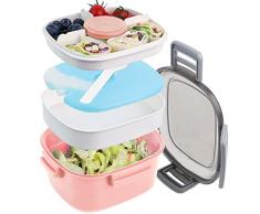 Bugucat Lunch Box 1600ML, Bento Box Portapranzo con Scomparti e Posate e Accumulatore di Freddo, Contenitore per Alimenti Impilabile per Bambini e Adulti, Sicuri per Microonde e Lavastoviglie, No BPA
