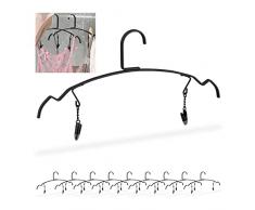 Relaxdays Set Grucce, Stampelle con 2 Clip per Lingerie, Appendini per Indumenti Intimi Femminili, L: 33 cm, Nero, Ferro, 10 pz