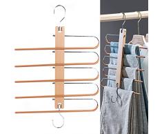 Multi Gruccia Magica,Pendiabiti di Deformazione,Grucce Antiscivolo,5 in 1 Organizzatore de Armadio,Appendiabiti Salvaspazio Legno,per Pantaloni, Vestiti, Appendiabiti, Sciarpe, Jeans, Asciugamani
