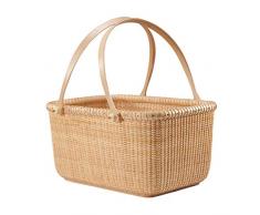 Cestini e panieri da picnic Cestino Da Picnic Cestini Da Picnic Cestello In Rattan Cestello Doppio Manico Cestino for Frutta Cucina Verdure Uova Cestino for La Conservazione Intrecciato Cestini e pani