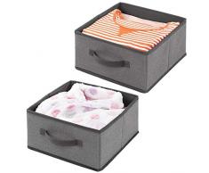 mDesign Set da 2 Scatole per armadi in tessuto sintetico - Scatola contenitore per biancheria, vestiti e accessori - Pratico organizer per armadio con maniglia - grigio scuro