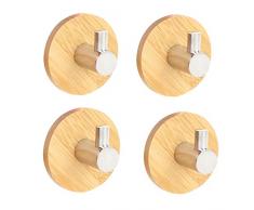 JZK 4 x Impermeabile Gancio Adesivo Acciaio Inox in Bambu da Parete Cucina Bagno portasciugamani appendi Accappatoio Ganci appiccicosi Appendiabiti da Muro