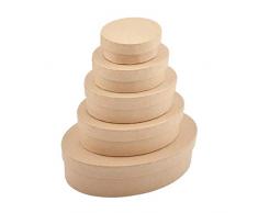 WANDIC - Set di 5 mini scatole di carta kraft ovali con coperchio, ideali per lavori di artigianato e conservazione, accessori per cosmetici, gioielli, regali per la casa