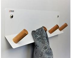 armore Appendiabiti da Parete, Attaccapanni da Muro, Ganci Appendiabiti, Moderno, Barra Metallo, Bianco, 60 cm, 4 Pomelli Legno, Ingresso Modreno, Porta guinzaglio, Cameretta, Bagno