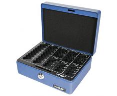 HMF 308-05 Cassetta Portavalori con Vassoio Della Moneta Euro-Rimovibile 20 x 16 x 9 cm , blu
