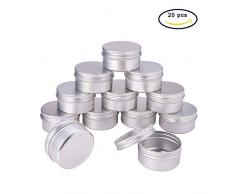 PandaHall 80ml 20pz Argento Scatola Alluminio Rotondo barattoli Vuoto Scivolo contenitori Bottiglia con Coperchio Vite per balsamo Labbra Artigianato Cosmetici Candele Contenitore per Perle Gioielli