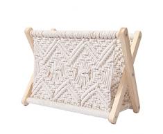 ISAKEN Portariviste in macramè, Portariviste Intrecciato in Corda di Cotone, Piccolo Portaoggetti in Stile Boho, Porta Giornali per Soggiorno Bagno Ufficio Scuola Materna