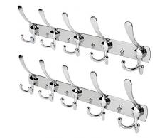 WYCTIN Gancio Appendiabiti Attaccapanni da Parete Acciaio Inox Cappotto Asciugamano Gancio Rack Wall Mount Gancio per Giacche, Cappotti, Cappelli, Sciarpe (2 pacchi 5 Ganci)