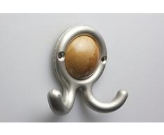 Gancio appendiabiti appendino metallo opaco nichel refinato con legno Inlay legno tipico faggio