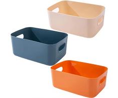 Cestino Portaoggetti Plastica, Set di 3 Cestino Portaoggetti con Manico, Cestini da Studio, Cestino Portaoggetti Rettangolare, Scatola Portaoggetti Cosmetica per Cameretta, Bagno, Ufficio, Cucina
