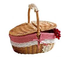 Yuan Yuan xiaoxiao Cesto di Vimini Realizzato a Mano Cestino di Vimini da Campeggio Cestino da Picnic Shopping stoccaggio Cestino e Manico in Legno Vimini Picnic Piccolo Cestino (Color : Brown)