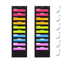 Portariviste da parete, Storage Pocket chart cartellina da appendere alla parete, Tasche portatutto da porta, Organizer da porta per ufficio, scuola o casa 6 ganci e 20 ampie tasche, Nero