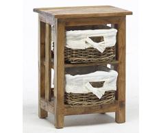 Cassettiera con Cestini in Rattan in Legno Massello di Ottimo Spessore Produzione Artigianale con Legno Esotico e Cestini Foderati
