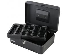 HMF 208-02 Cassetta Portavalori con Vassoio Della Moneta Euro-Rimovibile 25 x 18 x 9 cm, nero