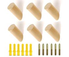 6 Pezzi Ganci Appendiabiti in Legno, Ganci da Parete Appendiabiti in Legno, Ganci da Parete in Legno Naturale, per Appendere Vestiti Sciarpa Cappello Borsa Artigianale Artigianale Decorativa Casa