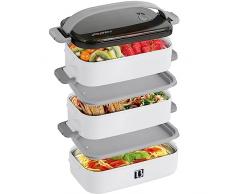 Porta Pranzo 2250ML, Lunch Box 3 Strati con Acciaio Inox Scomparti per Adulti, Bento Box Prova di Perdite Scatole Bento Sicuri per Microonde e Lavastoviglie per Picnic Scuola Uffici (Bianco)