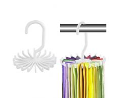 FuninCrea Porta Cravatta, Confezione da 2 Mini Porta Sciarpa da Cintura Multifunzionale Girevole a 360° Organizzatore di Cravatte per Organizzatore di Guardaroba Organizza Cravatte Sciarpe (Bianco)
