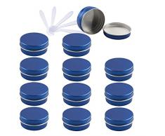 ZEOABSY 24 Pezzi 15ml Barattoli di alluminio a Vite Blu Scatola in Alluminio Forma Rotondo, Vasetti per DIY Candele Cosmetico Caramella Gadget Balsamo Labbra, 6x Spatola