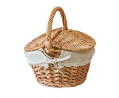 Firulab Cestino in vimini fatto a mano con manico, cestino da picnic in vimini con doppi coperchi, cestino per la spesa con fodera in tessuto
