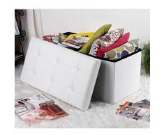 Songmics Pouf Cubo Poggiapiedi Sgabello Contenitore Cassapanca pieghevole Carico max. 300 kg in ecopelle imbottito Bianco 76 x 38 x 38 cm LSF106